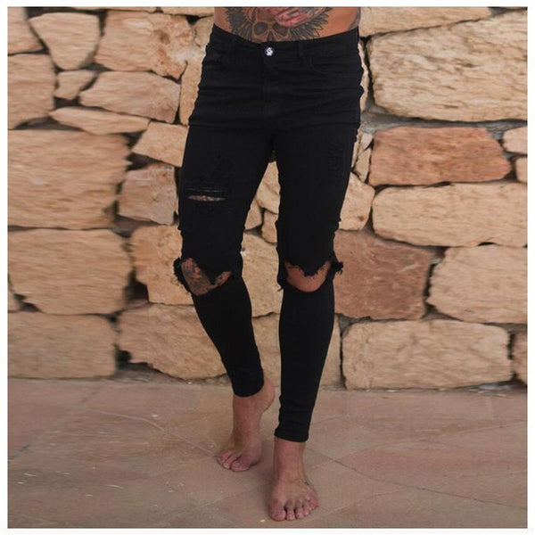 Skinny Distressed Ripped Jeans in Black