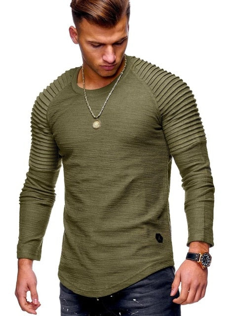Long Sleeve Shirt with Ribbed Detail in Army Green – Salvatore Franco