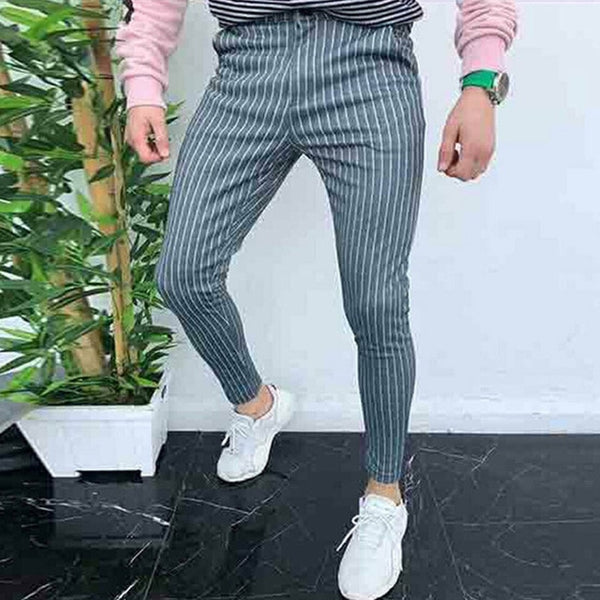 Slim Fit Trousers in Grey Stripe