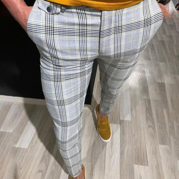 Slim Fit Trousers in Yellow Check