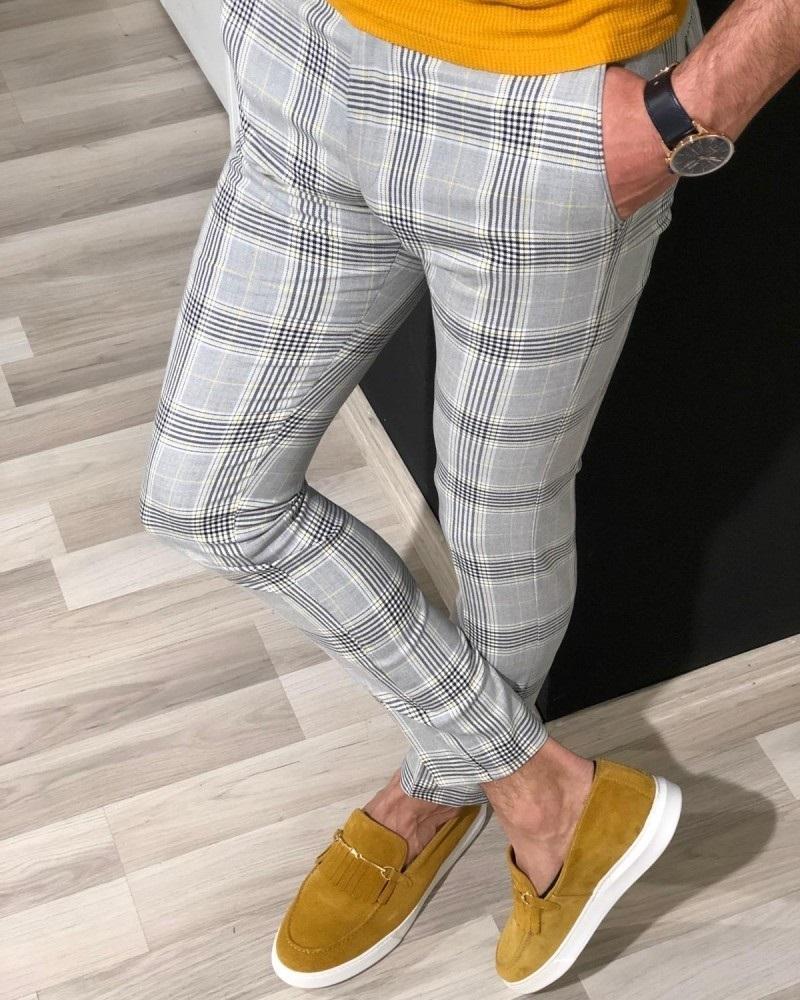 Slim Fit Trousers in Yellow Check