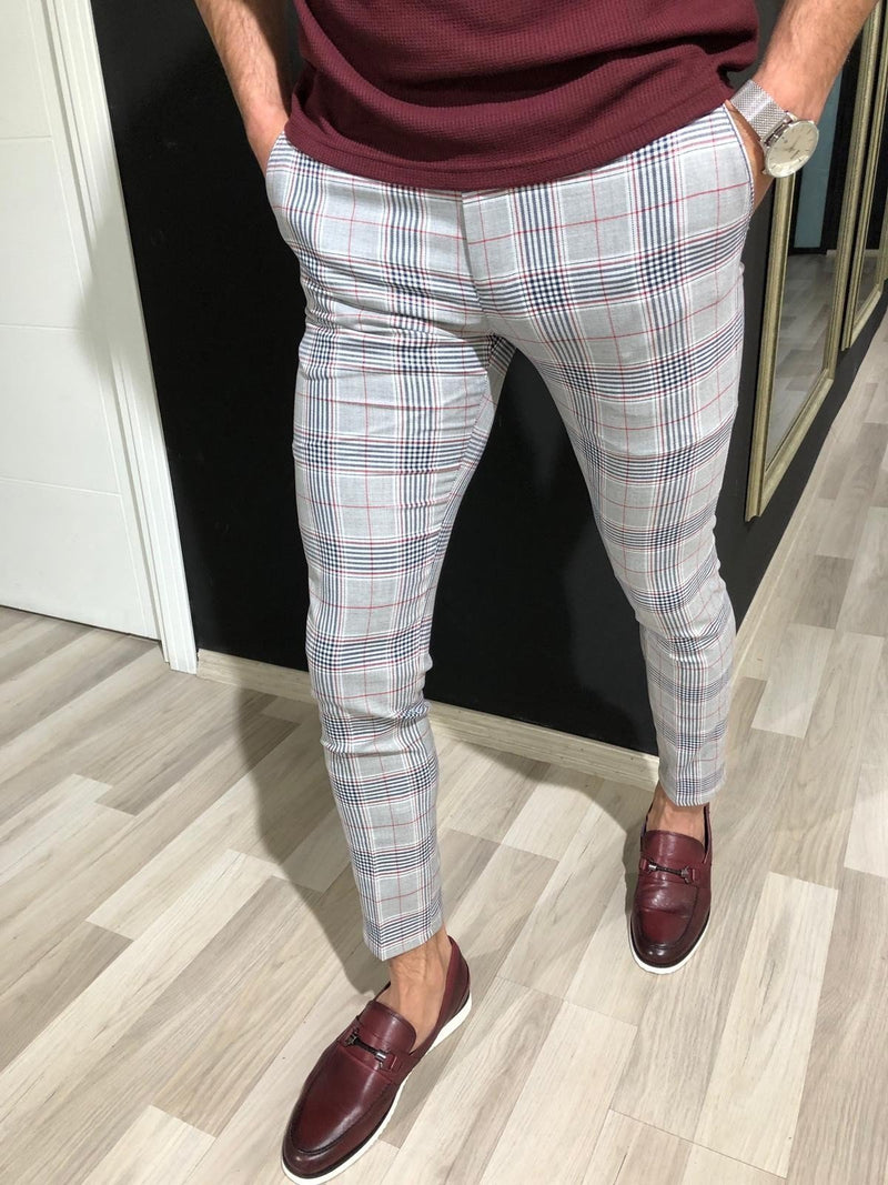 Slim Fit Trousers in Red Check