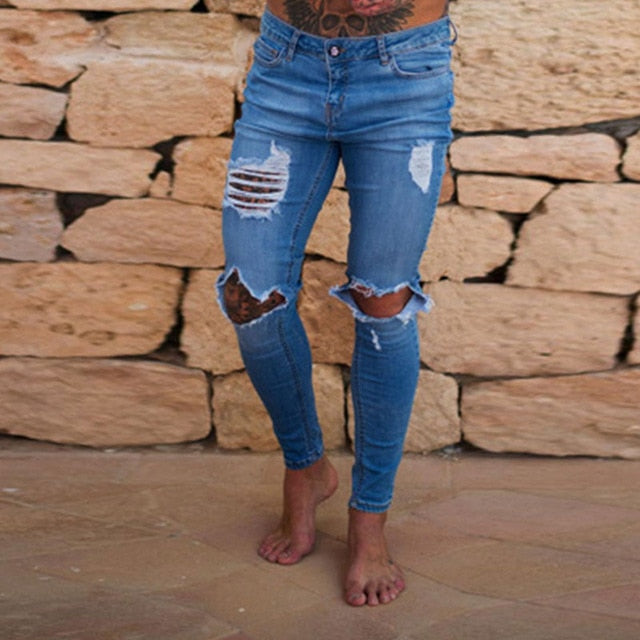 Skinny Distressed Ripped Jeans in Light Blue