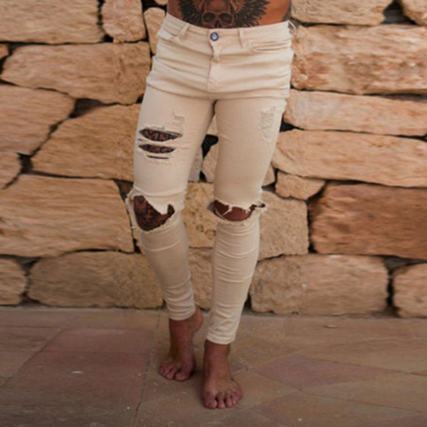 Skinny Distressed Ripped Jeans in White
