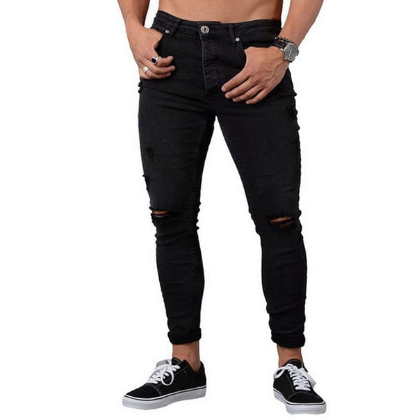 Skinny Jeans with Knee Rips in Black