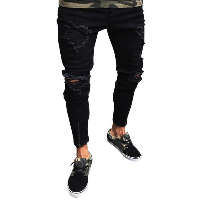 Skinny Jeans with Zipped Hem Detail in Black