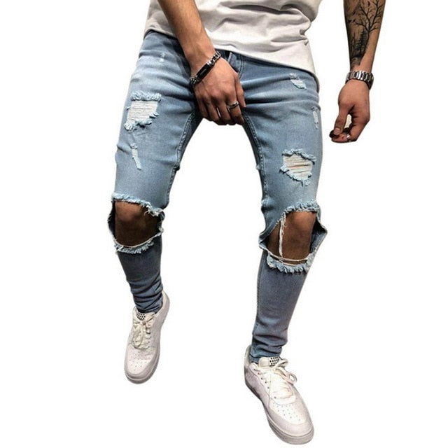 Skinny Jeans with Heavy Rips in Light Blue