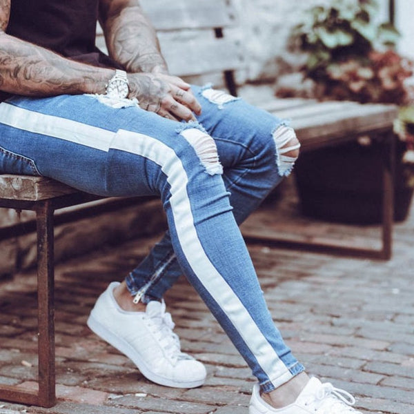 Skinny Jeans in Blue with White Side Stripe