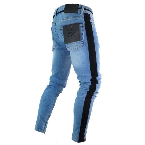 Skinny Jeans in Blue with Black Side Stripe