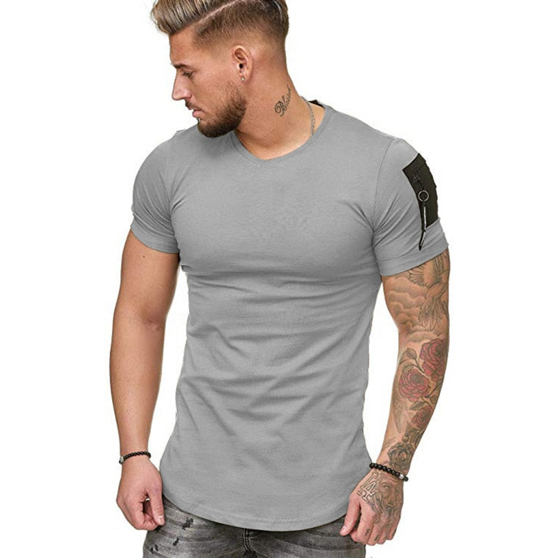 Muscle Fit T-Shirt with Zip Detail in Grey
