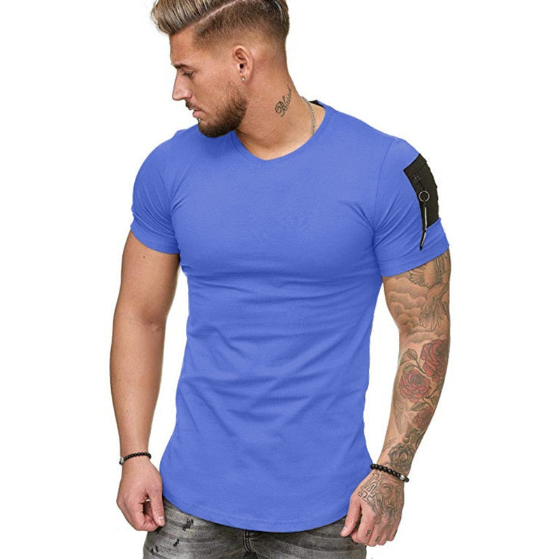 Muscle Fit T-Shirt with Zip Detail in Blue