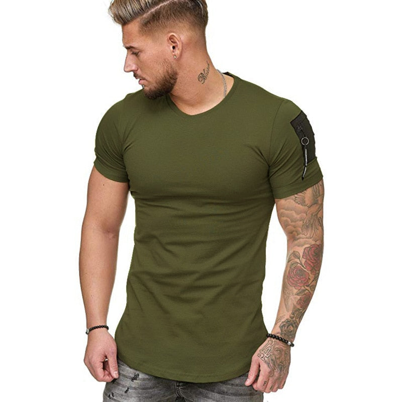 Muscle Fit T-Shirt with Zip Detail in Green