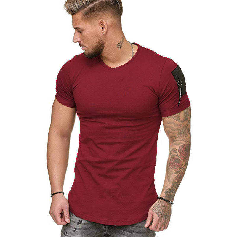 Muscle Fit T-Shirt with Zip Detail in Red