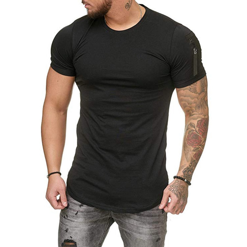 Muscle Fit T-Shirt with Zip Detail in Black