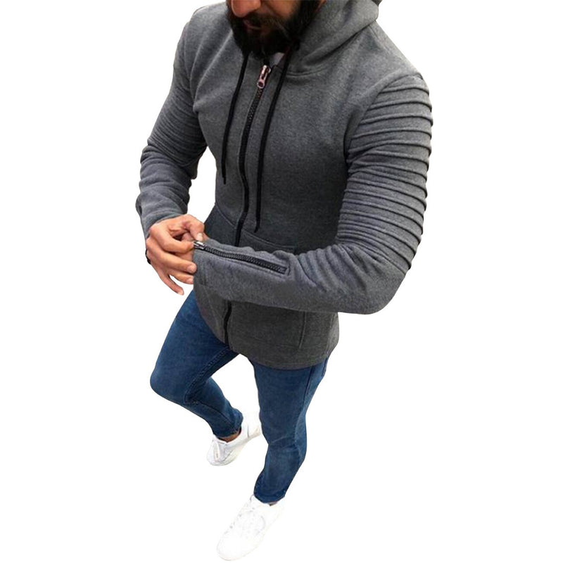 Zip Hoodie in Grey with Textured Shoulders