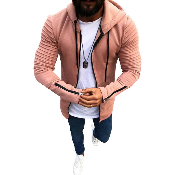 Zip Hoodie in Pink with Textured Shoulders