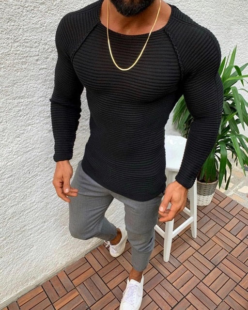 Muscle Fit Knitted Jumper in Black