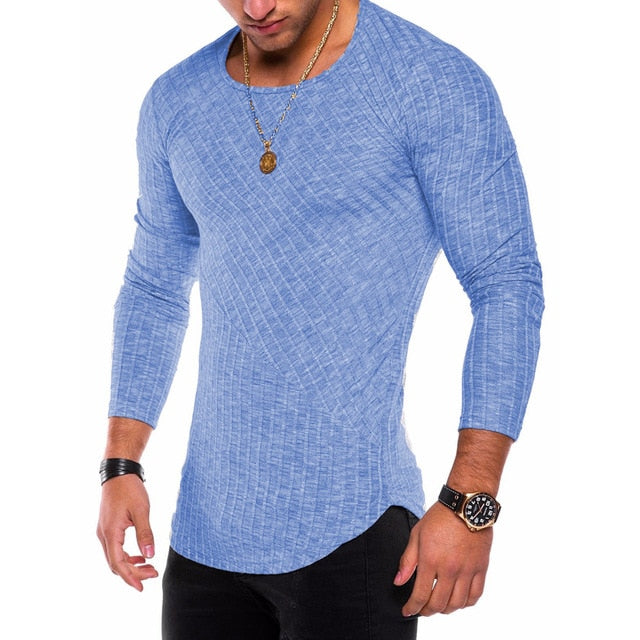 Long Sleeve Shirt with Ribbed Detail in Blue
