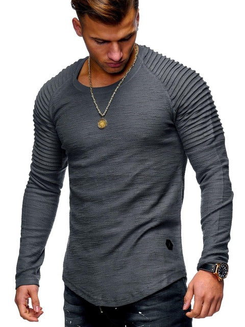 Long Sleeve Shirt with Ribbed Detail in Dark Gray