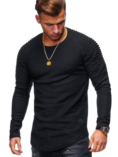 Long Sleeve Shirt with Ribbed Detail in Black