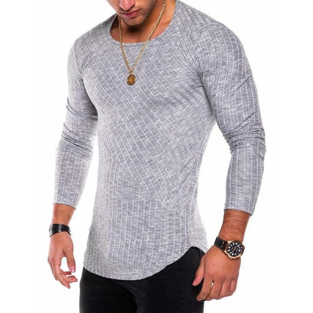 Long Sleeve Shirt with Ribbed Detail in Light Gray