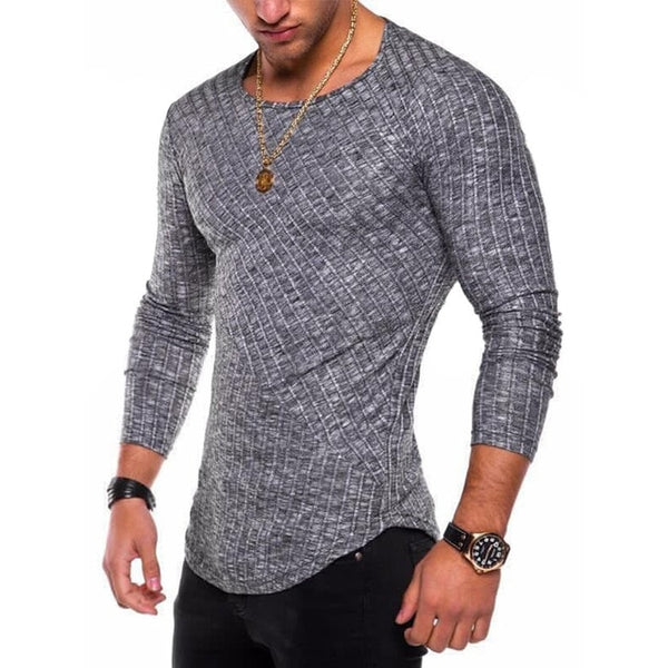 Long Sleeve Shirt with Ribbed Detail in Gray