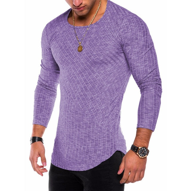 Long Sleeve Shirt with Ribbed Detail in Purple