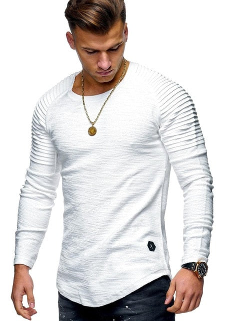 Long Sleeve Shirt with Ribbed Detail in White