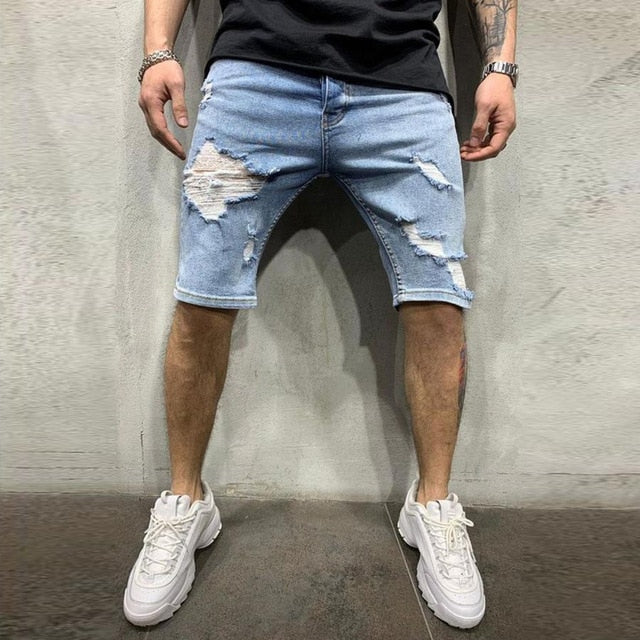 Distressed Ripped Shorts in Blue