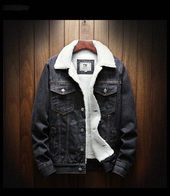 Denim Jacket with Wool Lining in Faded Black