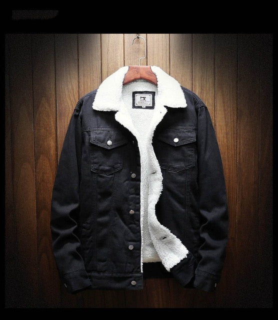 Denim Jacket with Wool Lining in Black